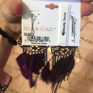 PURPLE FEATHER DREAM CATCHER EARRINGS